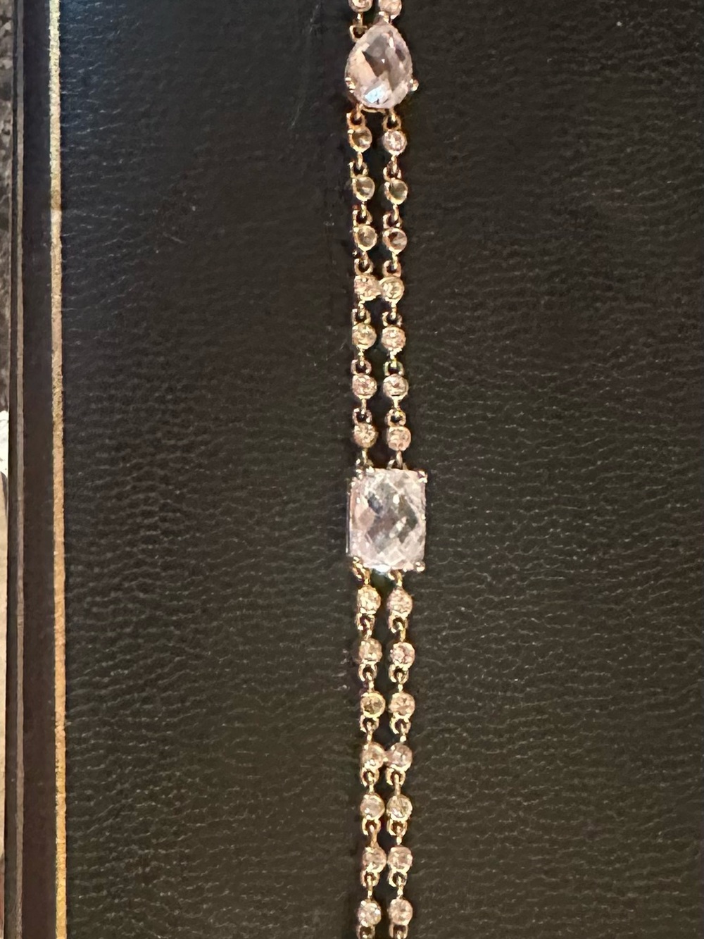 Givenchy Gold-Tone Double Strand Bracelet with Clear Crystal Stations